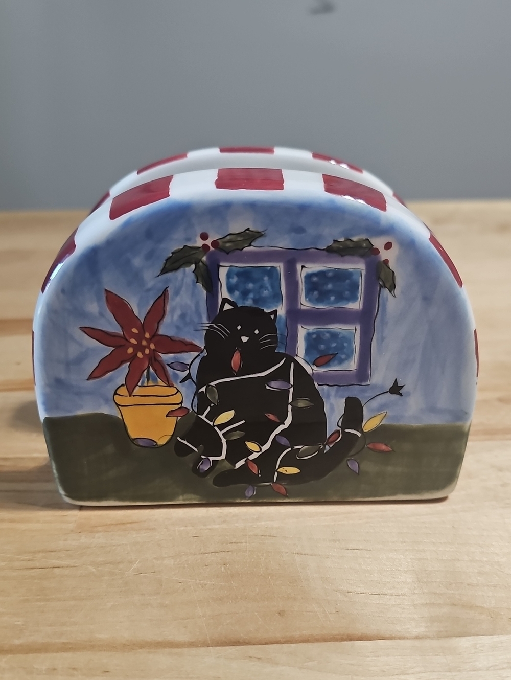 Hausenware Ceramic Christmas Black Cat Napkin Holder